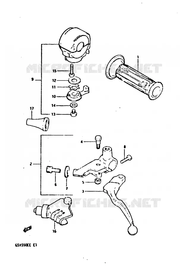 ENSEMBLE POIGNEE GAUCHE (GSX550ESD/ESE/EFE) Suzuki MOTO 550 GSX-E 1984  GSX550EFE(E1)
