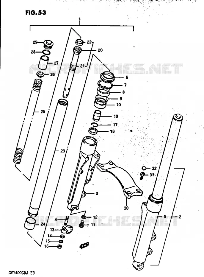 FOURCHE AVANT GV1400GCG/MODELE H/J Suzuki MOTO 1400 CAVALCADE 1988  GV1400GDJ(G/H/J)