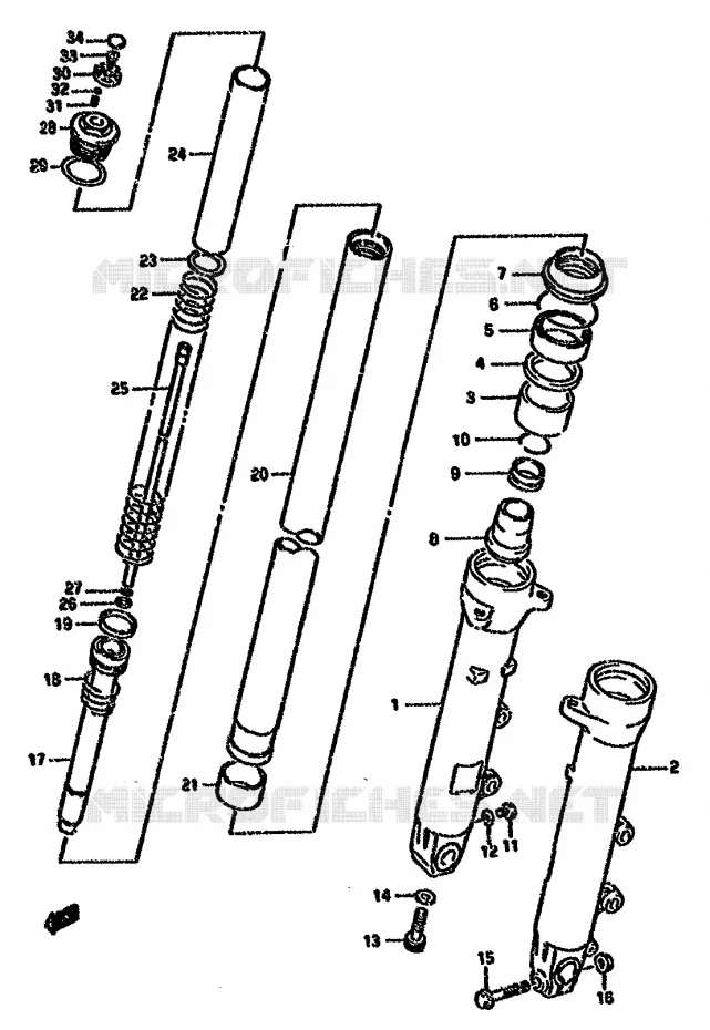 AMORTISSEUR AVANT (MODELE K/L/M/N/P/R) Suzuki MOTO 750 GSX-F 1992  GSX750FN(K-T)