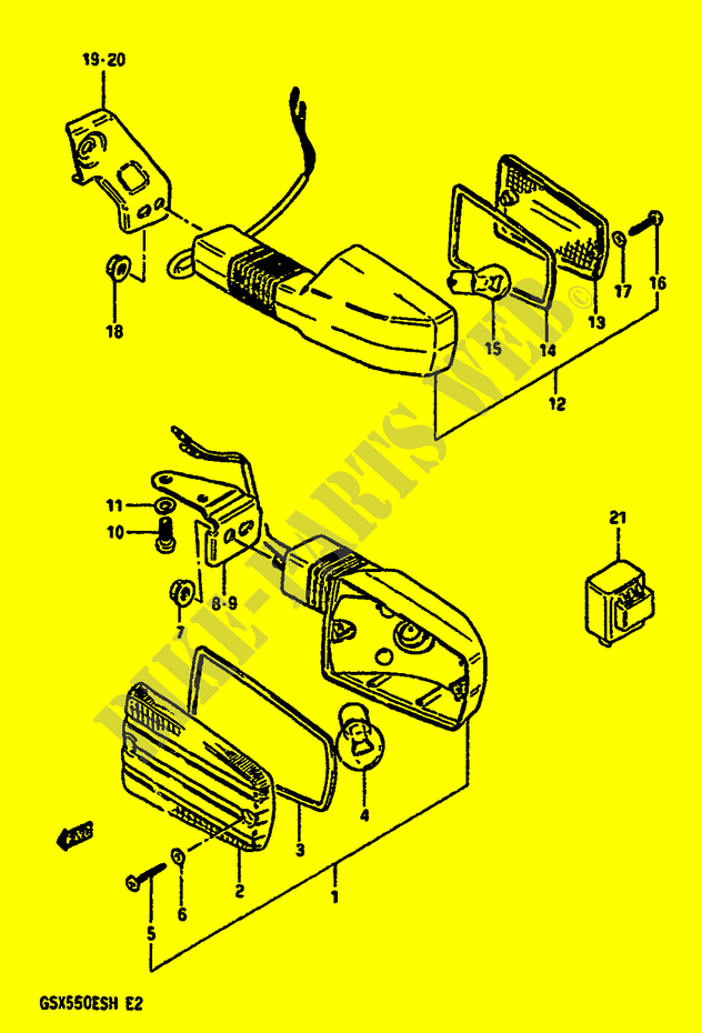 CLIGNOTANTS (E1,E4,E6,E24,E34,E53) pour Suzuki GSX-E 550 1985