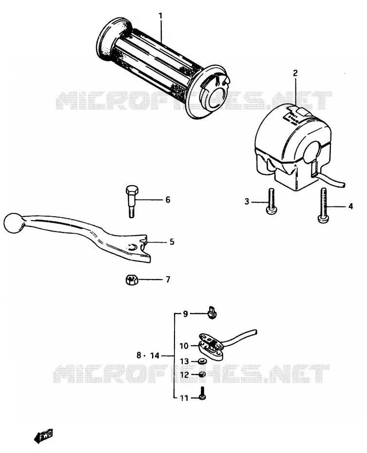 ENSEMBLE LEVIER - COMMODO DROIT Suzuki MOTO 750 GSX-E 1984  GSX750ESE(D/E)