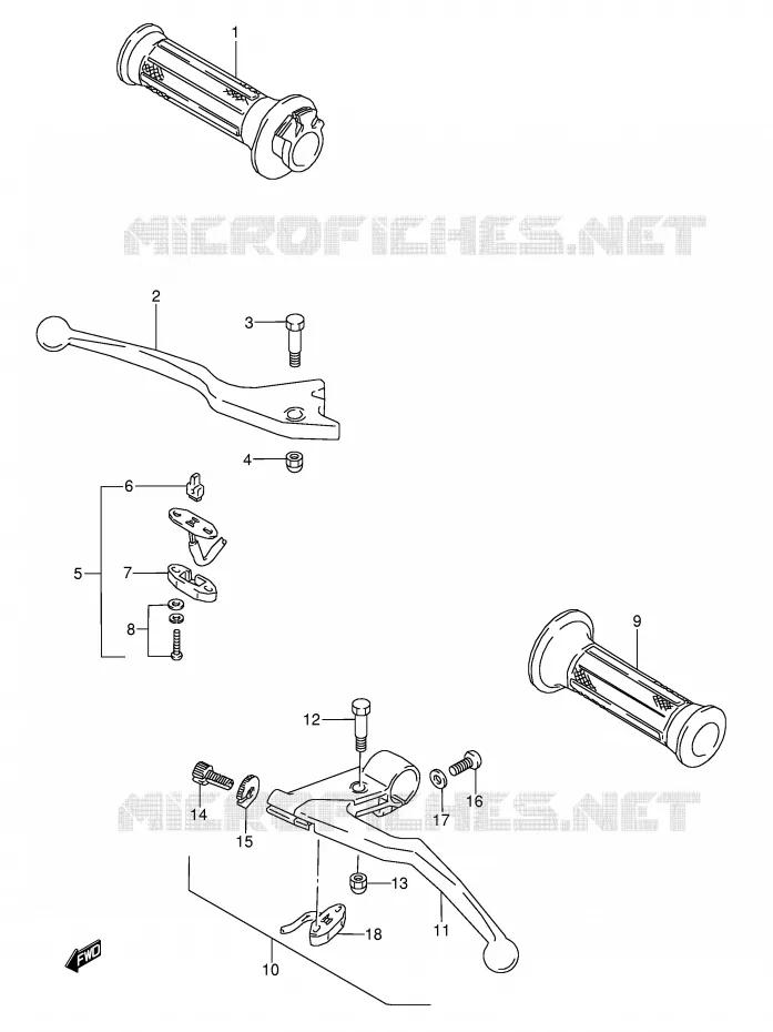 ENSEMBLE LEVIERS - POIGNEES (MODELE J) Suzuki MOTO 600 GSX-F 1992  GSX600FUN(E2)