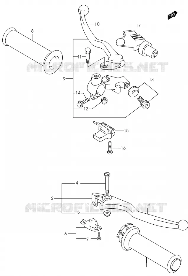 ENSEMBLE LEVIERS - POIGNEES (MODELE K3) Suzuki MOTO 250 MARAUDER 2003  GZ250K3(K3)