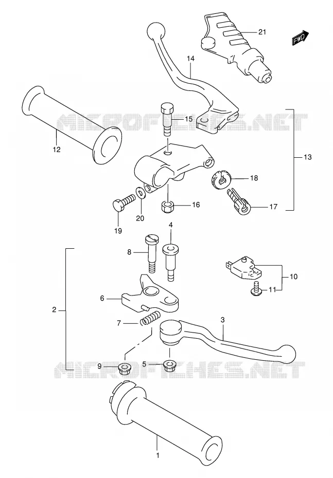 ENSEMBLE LEVIERS - POIGNEES Suzuki MOTO 750 GSX-F 2003  GSX750FLK3(E2)