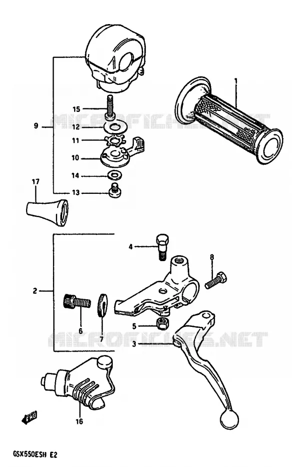 ENSEMBLE POIGNEE GAUCHE Suzuki MOTO 550 GSX-E 1985  GSX550EUF(F/G/H)