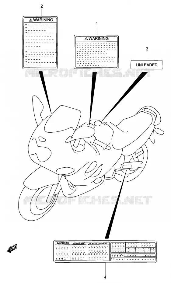ETIQUETTE D'AVERTISSEMENT (MODELE W/X) Suzuki MOTO 600 GSX-F 1998  GSX600FUW(E2)