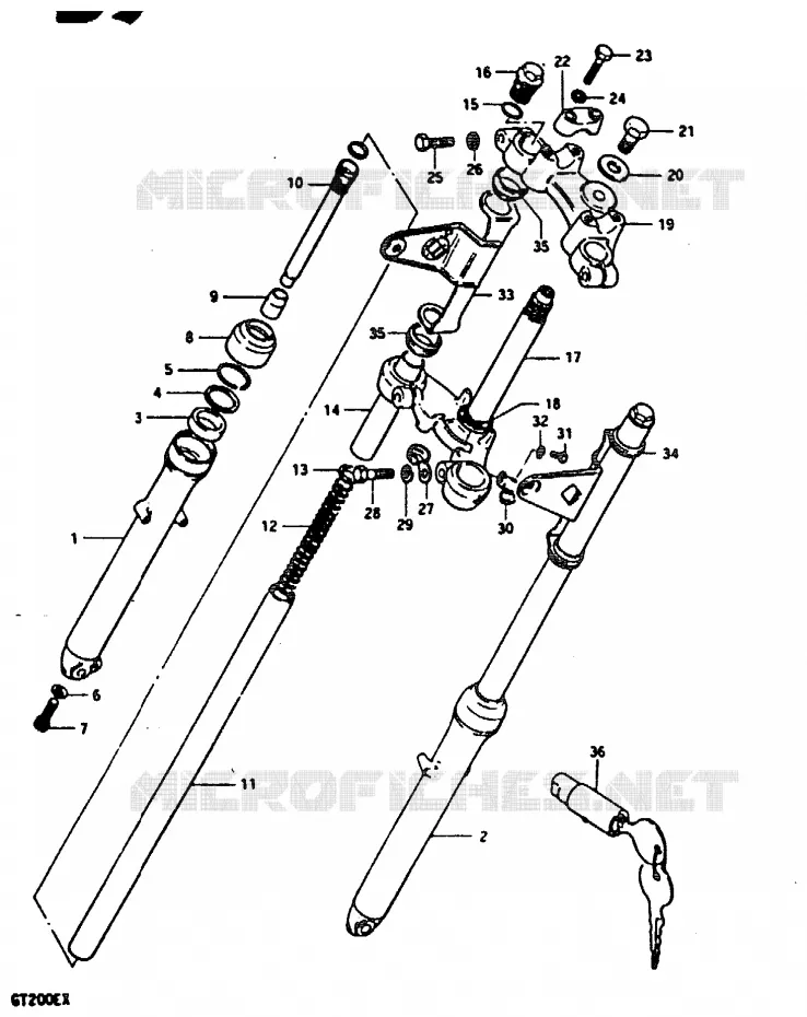 FOURCHE AVANT (GT200X) Suzuki MOTO 200 GT 1999  GT200X(X)