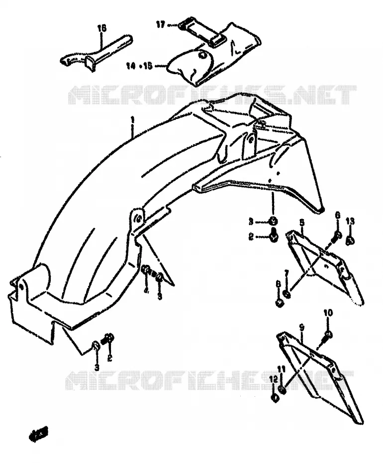 GARDE BOUE ARRIERE (MODELE K/L/M/N/P/R) Suzuki MOTO 750 GSX-F 1989  GSX750FK(K-T)