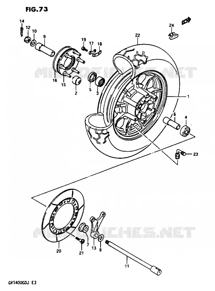 ROUE ARRIERE GV1400GDG F.NO.103765-/GCG/MODELE H/J Suzuki MOTO 1400 CAVALCADE 1987  GV1400GCH(G/H/J)