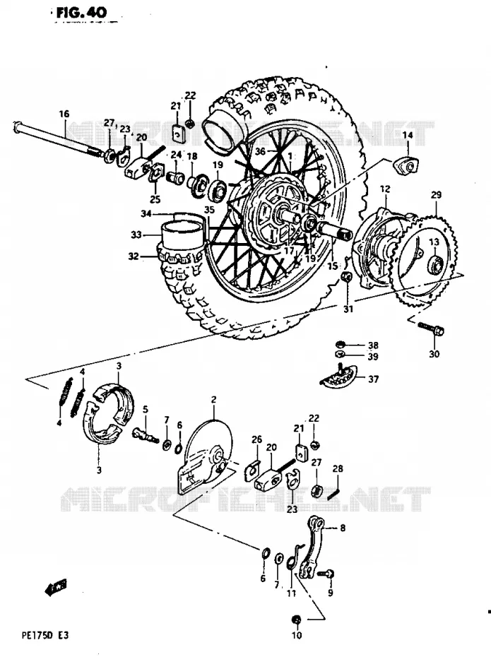 ROUE ARRIERE MODELE D Suzuki MOTO 175 PE 1983  PE175D(Z/D)