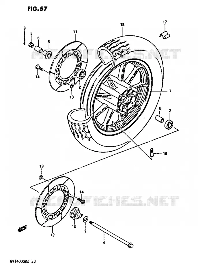 ROUE AVANT GV1400GDG/GTG F.NO.103765-/GCG/MODEL H/J Suzuki MOTO 1400 CAVALCADE 1986  GV1400GCG(G/H/J)