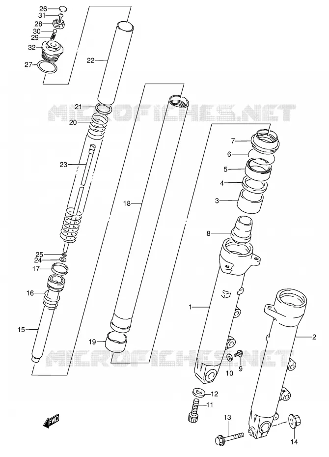 AMORTISSEUR AVANT (MODELE K/L/M/N/P/R/S/T) Suzuki MOTO 600 GSX-F 1992  GSX600FU2N(E2)