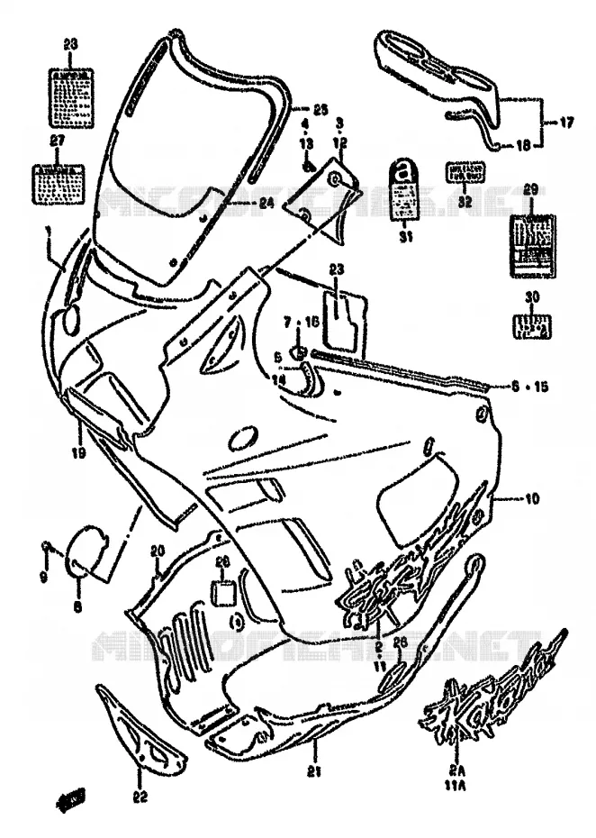 CARENAGES - ETIQUETTES (MODELE R) Suzuki MOTO 750 GSX-F 1993  GSX750FP(K-T)