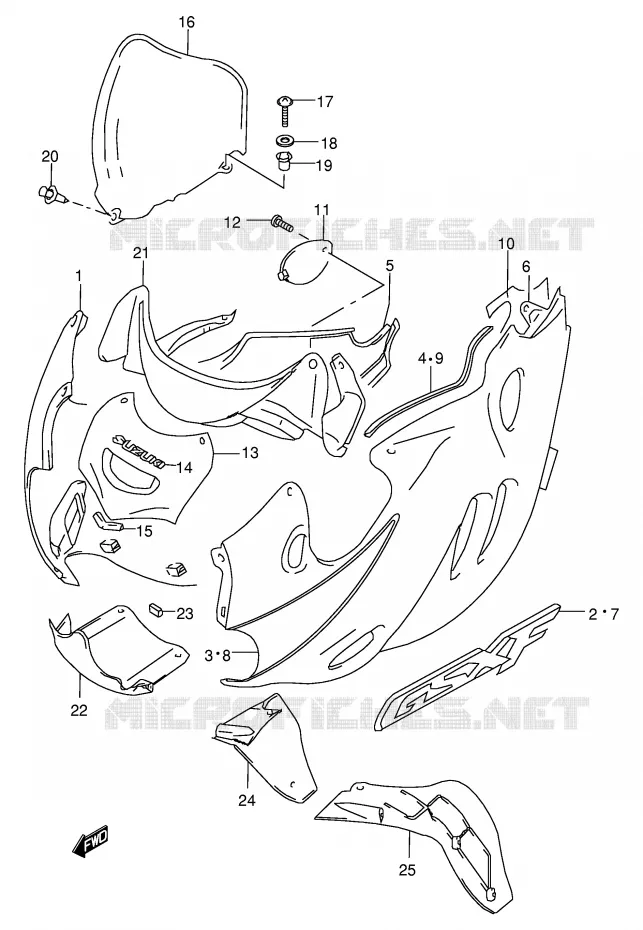 CARENAGES - ETIQUETTES (MODELE Y) Suzuki MOTO 600 GSX-F 1999  GSX600FUX(E2)