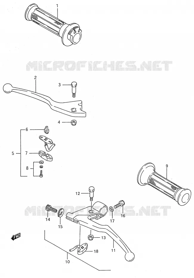 ENSEMBLE LEVIERS - POIGNEES (MODELE J) Suzuki MOTO 600 GSX-F 1988  GSX600FUJ(E28)