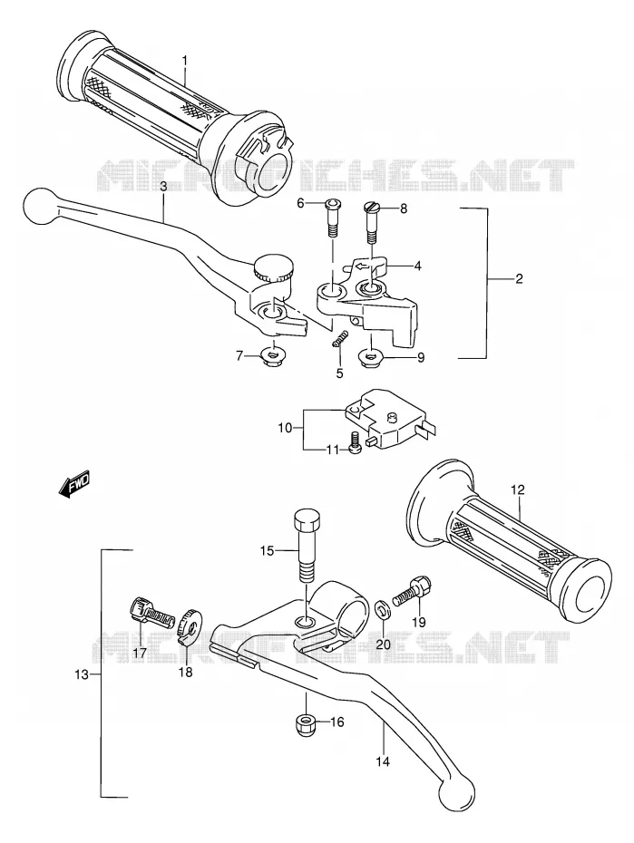 ENSEMBLE LEVIERS - POIGNEES (MODELE K/L/M/N/P/R/S/T) Suzuki MOTO 600 GSX-F 1991  GSX600FM(E2)