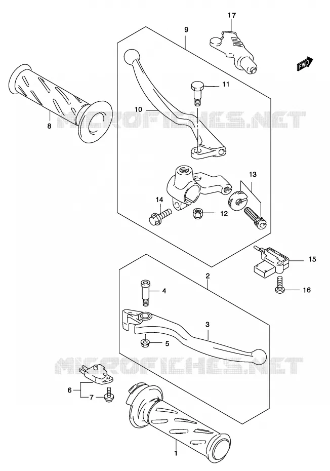 ENSEMBLE LEVIERS - POIGNEES Suzuki MOTO 250 MARAUDER 2005  GZ250K5(P3)