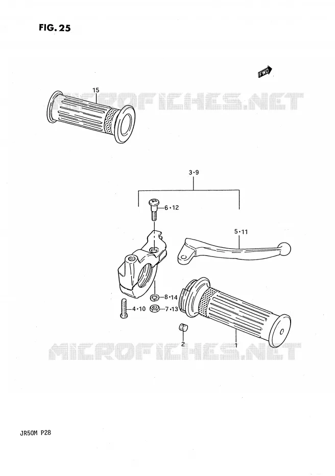 ENSEMBLE LEVIERS - POIGNEES Suzuki MOTO 50 JR 1988  JR50J(P28)