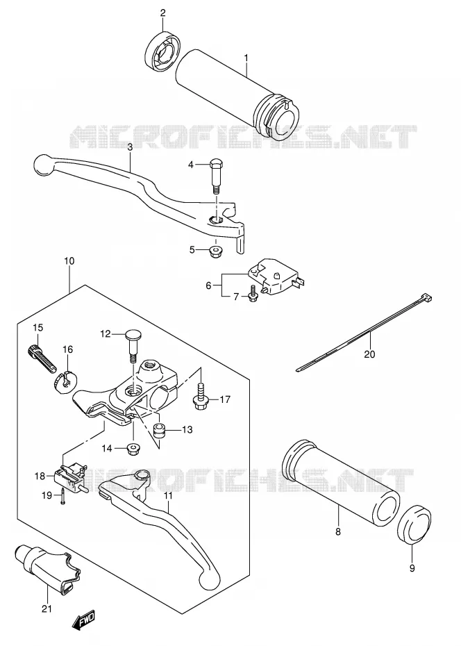 ENSEMBLE LEVIERS - POIGNEES Suzuki MOTO 650 BOULEVARD 2007  LS650K7(E3/E28)