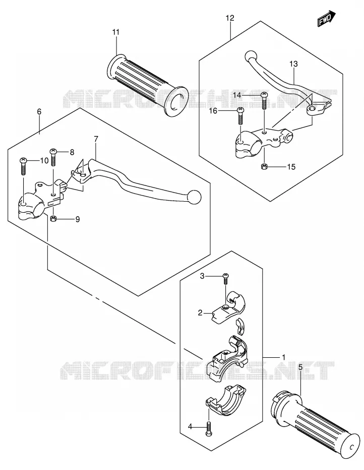 ENSEMBLE LEVIERS - POIGNEES Suzuki MOTO 80 JR 2004  JR80K4(P3/P28)