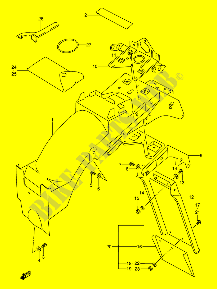 GARDE BOUE ARRIERE (MODELE J/K/L/M/N/P/R) pour Suzuki GSX-F 600 1990