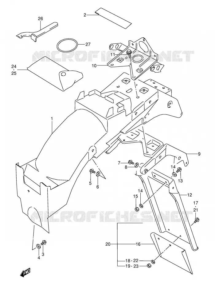 GARDE BOUE ARRIERE (MODELE J/K/L/M/N/P/R) Suzuki MOTO 600 GSX-F 1994  GSX600FU2R(E2)