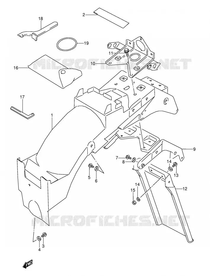 GARDE BOUE ARRIERE (MODELE T) Suzuki MOTO 600 GSX-F 1992  GSX600FU2N(E2)
