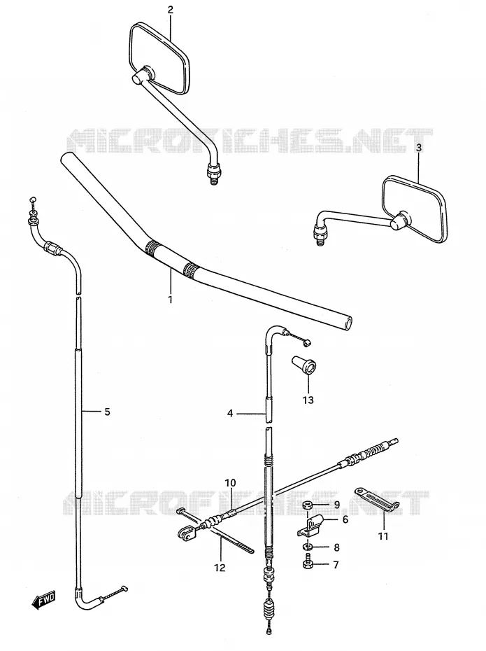 GUIDON - CABLES (LS650FG/FJ/FK/FL) Suzuki MOTO 650 BOULEVARD 1986  LS650PG(E28)