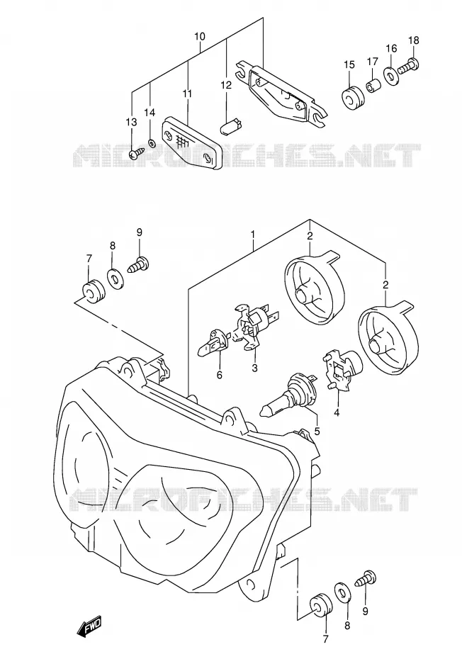 PHARE (MODELE K3 E2,E19) Suzuki MOTO 600 GSX-F 1998  GSX600FUW(E2)