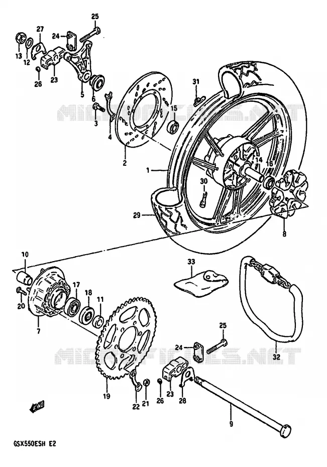 ROUE ARRIERE Suzuki MOTO 550 GSX-E 1986  GSX550EUG(F/G/H)