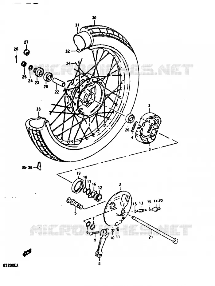 ROUE AVANT (GT200X) Suzuki MOTO 200 GT 1999  GT200EX(X)