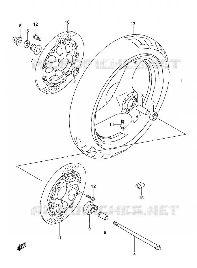 ROUE AVANT (MODELE K/L/M/N/P/R/S/T) Suzuki MOTO 600 GSX-F 1990  GSX600FU2L(E2)