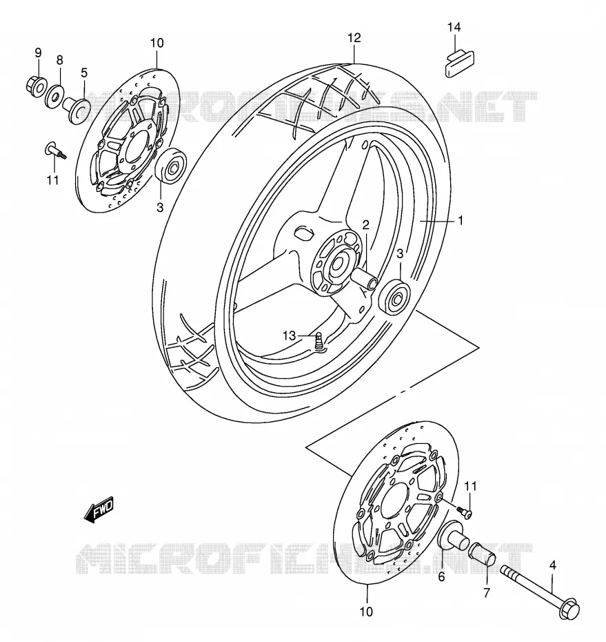 ROUE AVANT (MODELE W/X/Y/K1/K2) Suzuki MOTO 600 GSX-F 1998  GSX600FW(E2)