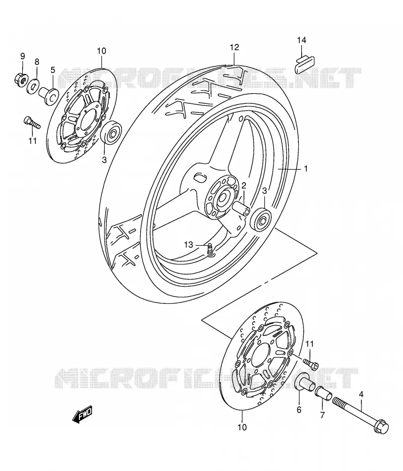 ROUE AVANT (MODELE W/X/Y/K1/K2) Suzuki MOTO 750 GSX-F 2000  GSX750FY(E2)