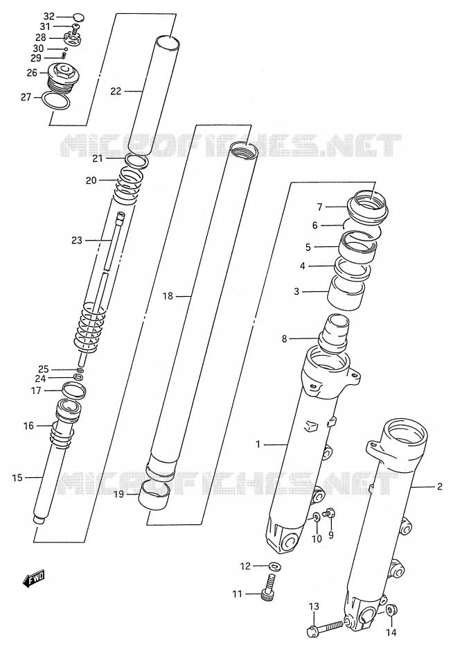 AMORTISSEUR AVANT (MODELE K/L/M/N/P/R/S/T) Suzuki MOTO 600 GSX-F 1994  GSX600FR(E28)