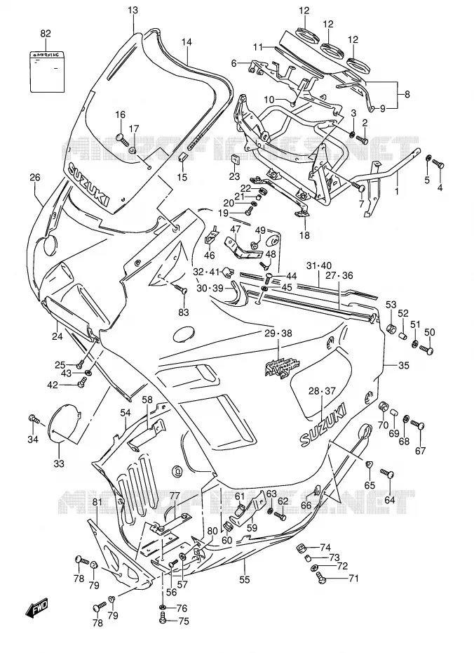 CARENAGE TETE DE FOURCHE (MODELE J) Suzuki MOTO 600 GSX-F 1991  GSX600FM(E2)
