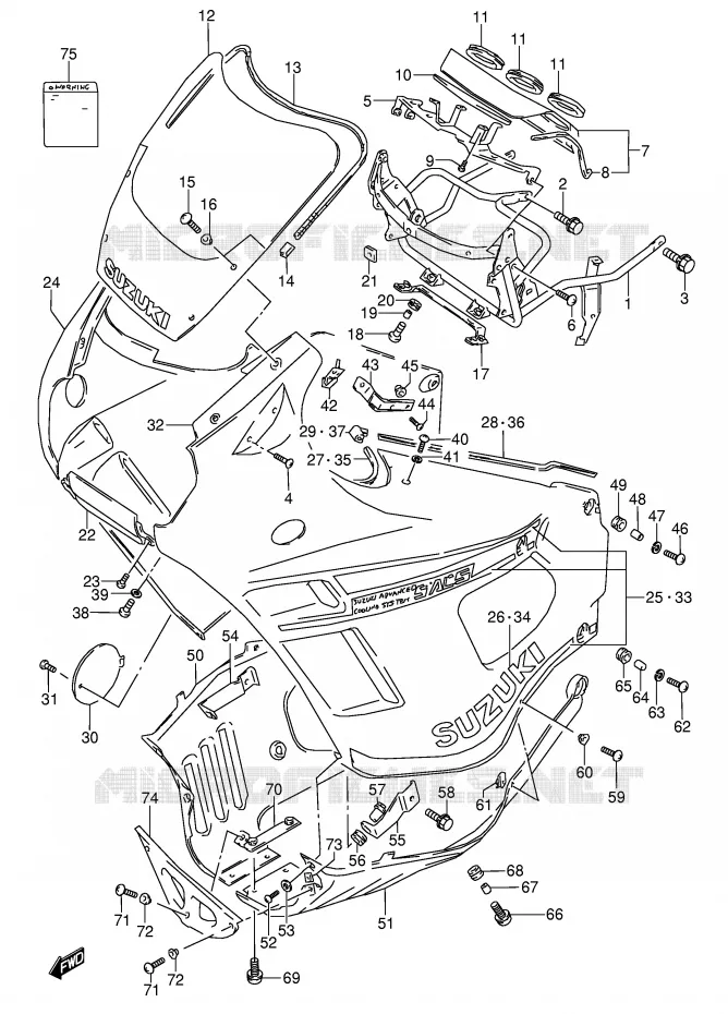 CARENAGE TETE DE FOURCHE (MODELE K 33J) Suzuki MOTO 600 GSX-F 1995  GSX600FS(E2)