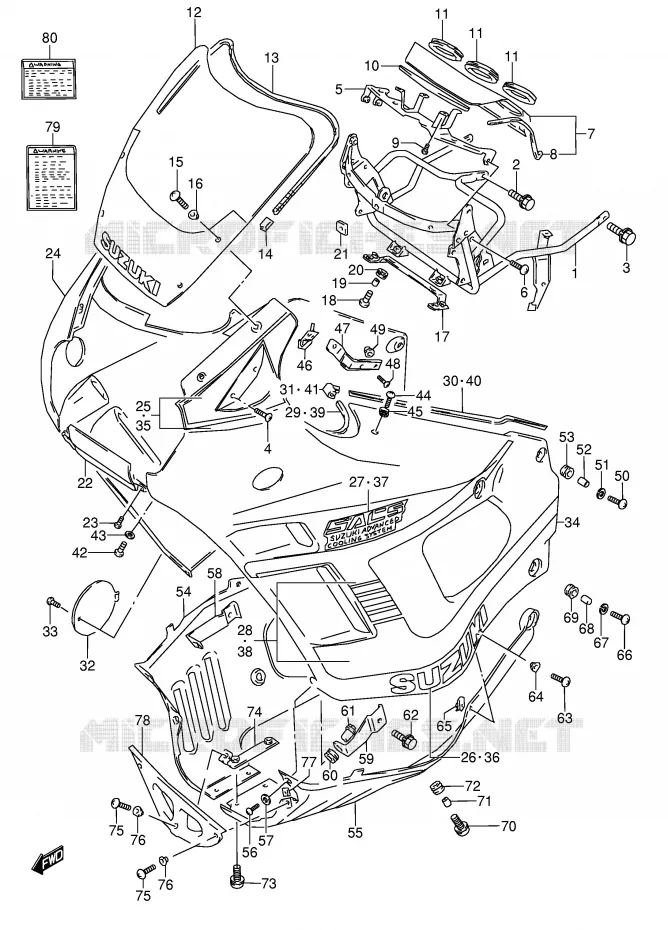 CARENAGE TETE DE FOURCHE (MODELE L) Suzuki MOTO 600 GSX-F 1990  GSX600FL(E2)