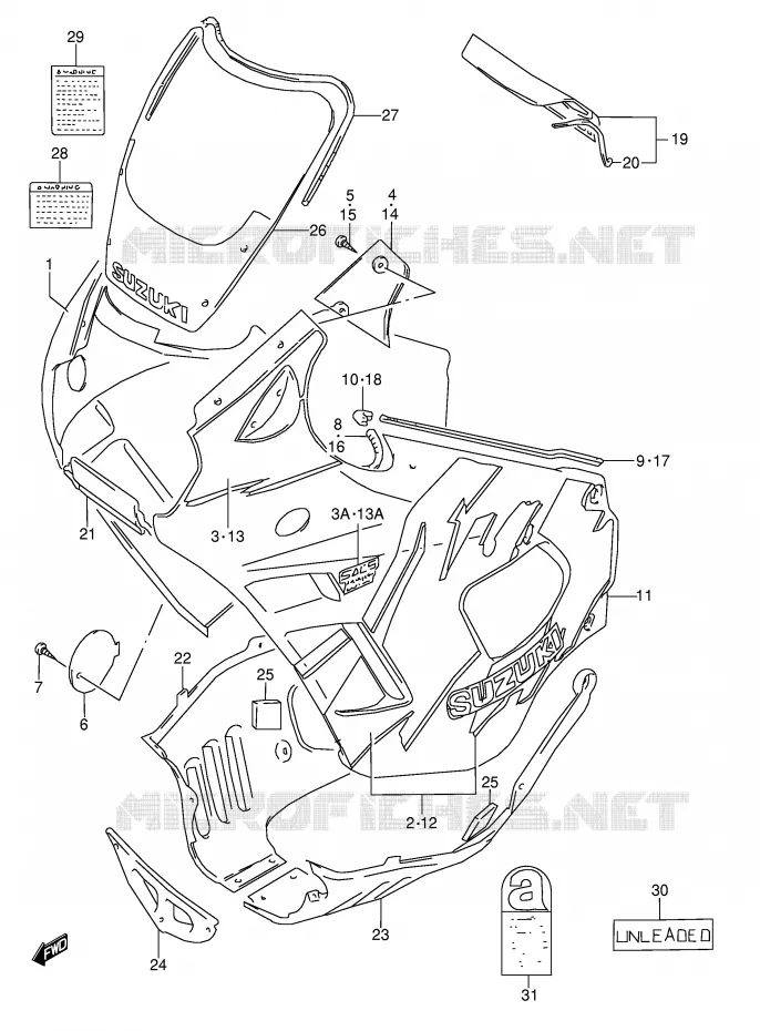 CARENAGES - ETIQUETTES (MODELE N) Suzuki MOTO 600 GSX-F 1995  GSX600FUS(E2)