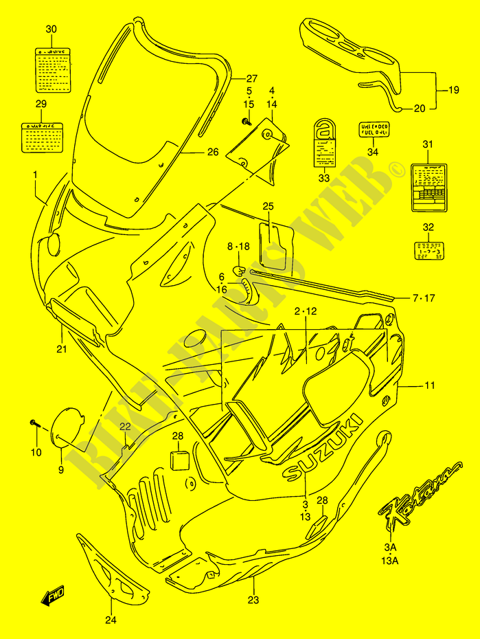 CARENAGES   ETIQUETTES (MODELE P) pour Suzuki GSX-F 750 1993