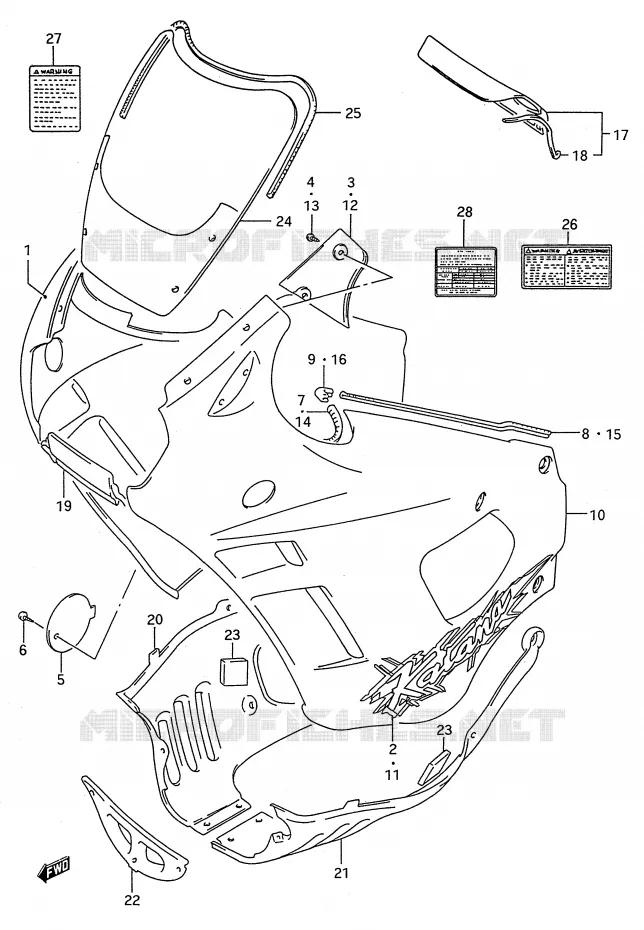 CARENAGES - ETIQUETTES (MODELE R) Suzuki MOTO 600 GSX-F 1992  GSX600FUN(E28)