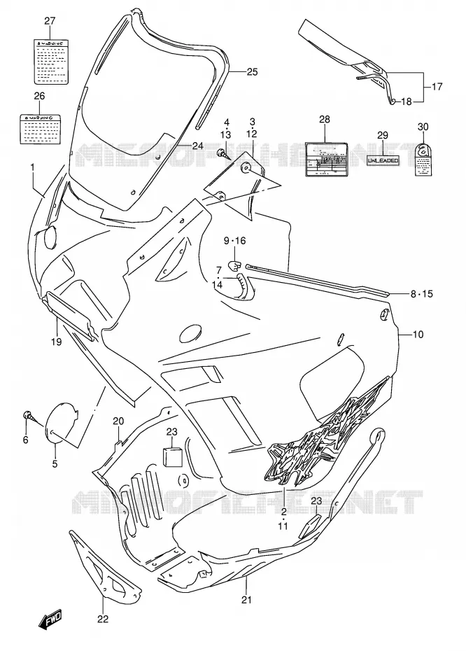 CARENAGES - ETIQUETTES (MODELE R) Suzuki MOTO 600 GSX-F 1996  GSX600FUT(E2)
