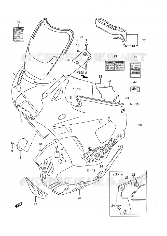 CARENAGES - ETIQUETTES (MODELE R) Suzuki MOTO 750 GSX-F 1990  GSX750FL(E28)