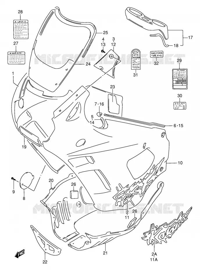 CARENAGES - ETIQUETTES (MODELE R) Suzuki MOTO 750 GSX-F 1996  GSX750FT(E2)