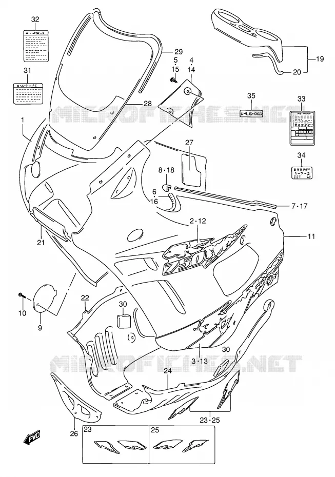 CARENAGES - ETIQUETTES (MODELE S) Suzuki MOTO 750 GSX-F 1992  GSX750FN(E2)