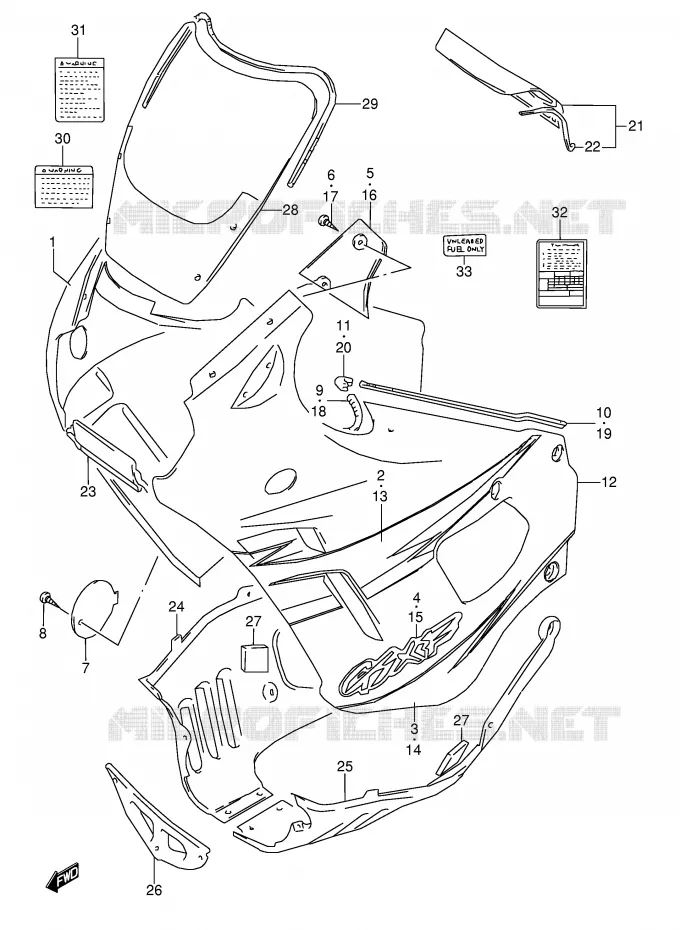 CARENAGES - ETIQUETTES (MODELE T) Suzuki MOTO 600 GSX-F 1995  GSX600FS(E2)