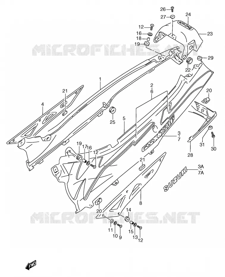 CARENAGES ARRIERE  (MODELE N) Suzuki MOTO 750 GSX-F 1992  GSX750FN(E2)
