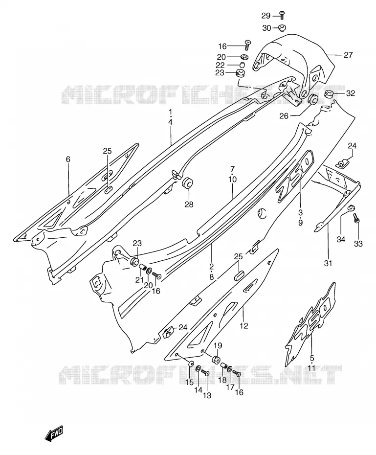 CARENAGES ARRIERE  (MODELE P/R) Suzuki MOTO 750 GSX-F 1991  GSX750FM(E2)