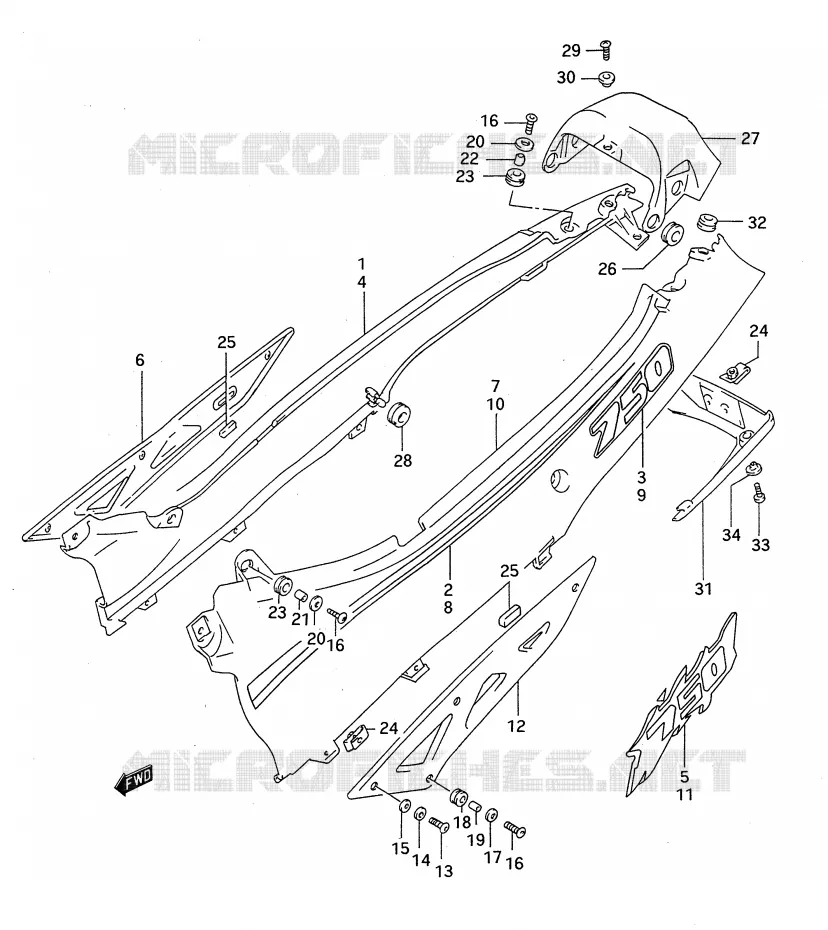 CARENAGES ARRIERE  (MODELE P/R) Suzuki MOTO 750 GSX-F 1994  GSX750FR(E28)