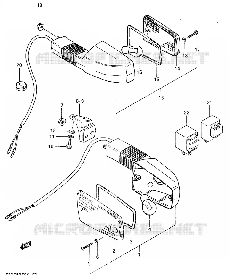 CLIGNOTANTS (E2,E21) Suzuki MOTO 750 GSX-E 1985  GSX750EFF(F)